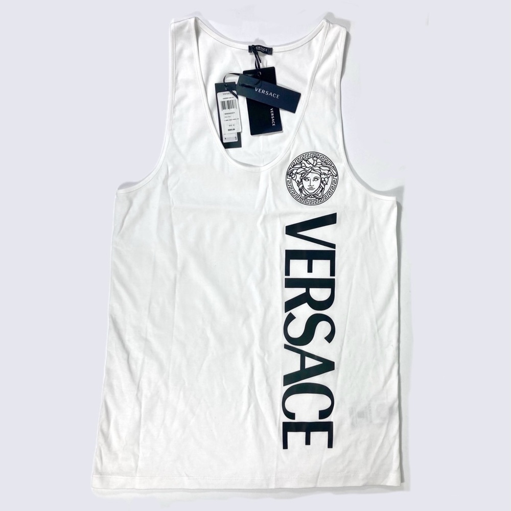 Versace Logo Cotton Women Graphic Tank White Size 44 IT 8 US NEW Designer Summer - Picture 8 of 12